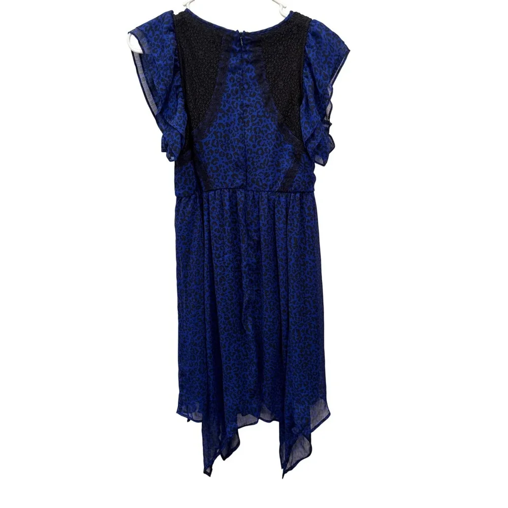 D-Signed Disney Girls Blue Leopard Print Lace Dress Sharkbite Hem Size L‎ 14/16